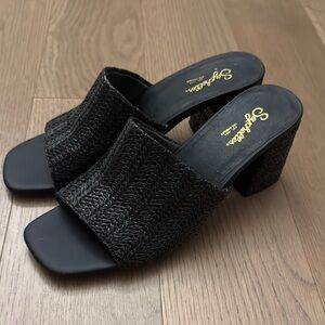 Black Woven Block Heel Sandal